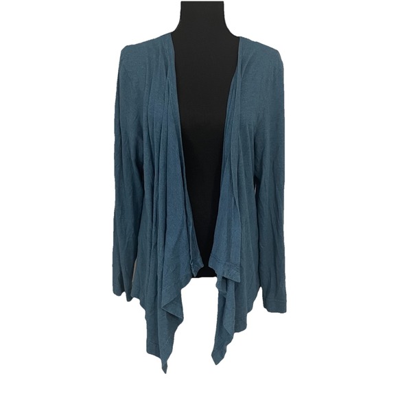 Pact Sweaters - PACT ORGANIC XL Blue Open Front Waterfall Cardigan Top Lightweight Sustainable